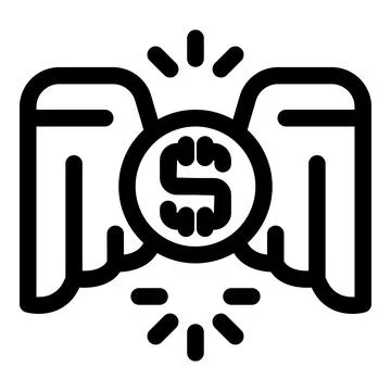 Dollar coin with wings flying up representing successful investment Stock Illustration