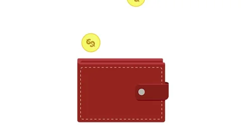 Dollar coins are falling into leather wallet. Motion video. Gold coins, inc.. Stock Footage 307089189