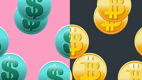Dollar coins being exchanged into Bitcoins Stock Footage 114818424