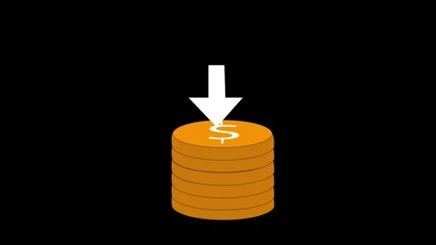 Dollar coins down icon animation showing declining currency value and warni.. Video stock 313422096
