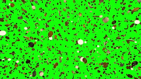 Dollar coins fall against a bright green screen in a digital banking animation. Stock Footage 344141934