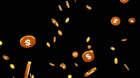 Dollar Coins falling from top 4K Transparent Back Stock-Footage 134514639