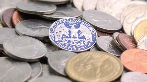 Dollar coins macro rotating Video stock 59776646