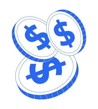 Dollar coins pile 2D line object Stock Illustration
