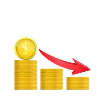 Dollar coins with red arrow Stock Illustration