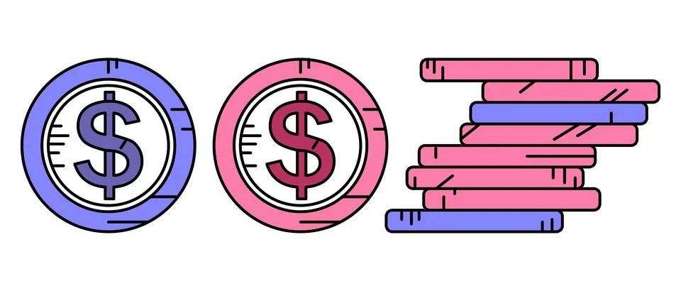 Dollar coins set and stack of money. Financial growth and savings concept Stock Illustration