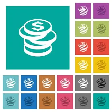 Dollar coins square flat multi colored icons 库存插图