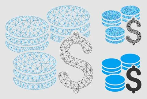 Dollar Coins Vector Mesh Carcass Model and Triangle Mosaic Icon Stockillustratie