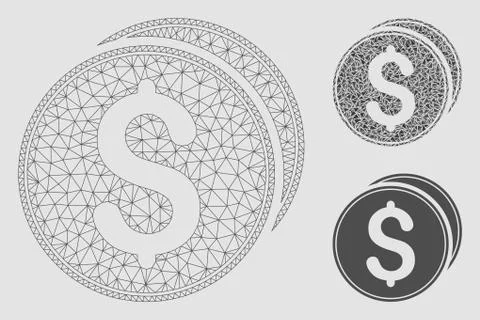 Dollar Coins Vector Mesh Wire Frame Model and Triangle Mosaic Icon Illustrazione stock
