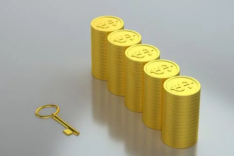 The dollar coins with white background, 3d rendering. Stock Illustration