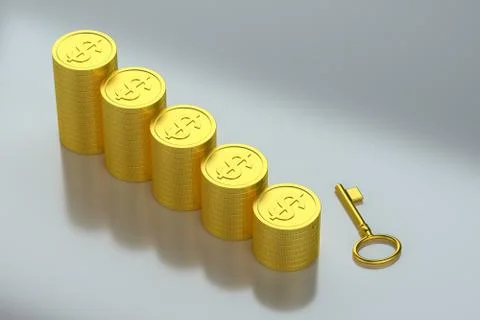 The dollar coins with white background, 3d rendering. Illustrazione stock