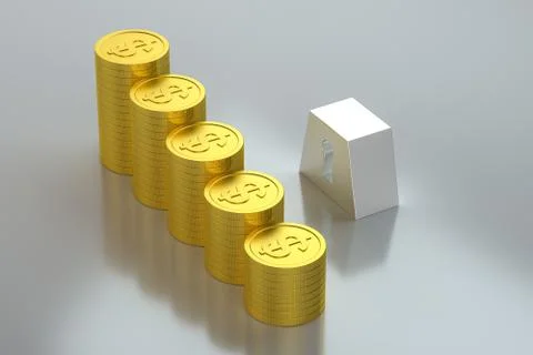 The dollar coins with white background, 3d rendering. Stock Illustration