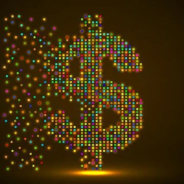 Dollar of colorful pixels with an explosion. Vector illustration Stock Illustration