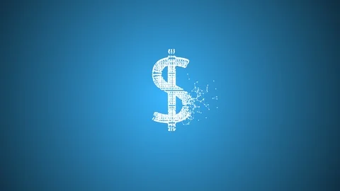 A dollar crumbling into pieces from the side over blue background. Stock Footage 126722406