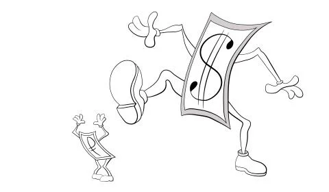 Dollar crushes standing ruble Stock Illustration