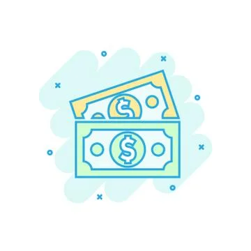 Dollar currency banknote icon in comic style. Dollar cash vector cartoon illu Stock Illustration