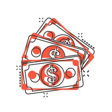 Dollar currency banknote icon in comic style. Dollar cash vector cartoon illu Stock Illustration