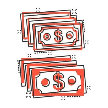 Dollar currency banknote icon in comic style. Dollar cash cartoon vector illu Stock Illustration
