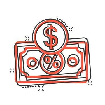 Dollar currency banknote icon in comic style. Dollar cash discount cartoon ve Stock Illustration