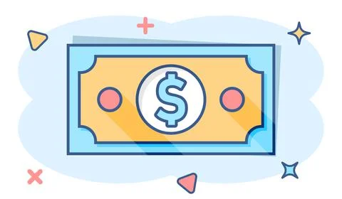 Dollar currency banknote icon in comic style. Dollar cash vector cartoon illu Illustrazione stock
