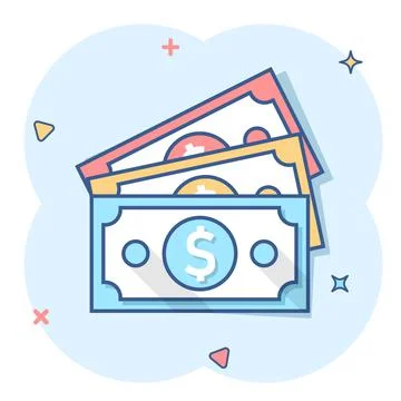 Dollar currency banknote icon in comic style. Dollar cash vector cartoon illu Stock Illustration