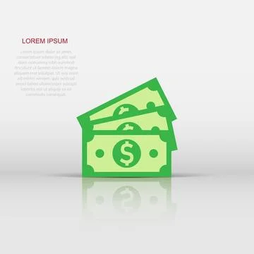 Dollar currency banknote icon in flat style. Dollar cash vector illustratio.. Stock Illustration