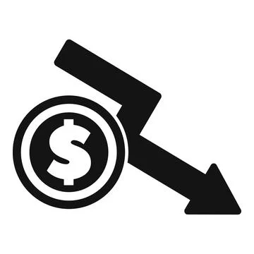 Dollar currency coin decreasing value with downward arrow 库存插图