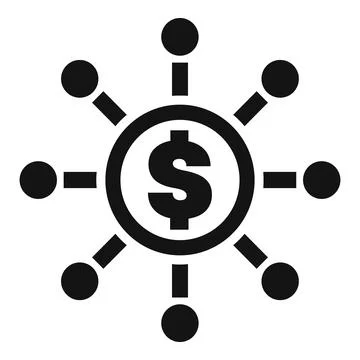 Dollar currency connecting with multiple nodes representing decentralized Stock Illustration