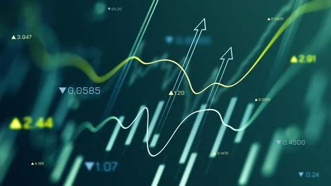 Dollar currency displayed with financial data and trends on a digital graph Stock Photos