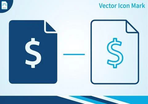 Dollar currency document icon set in solid and line styles. Stock Illustration