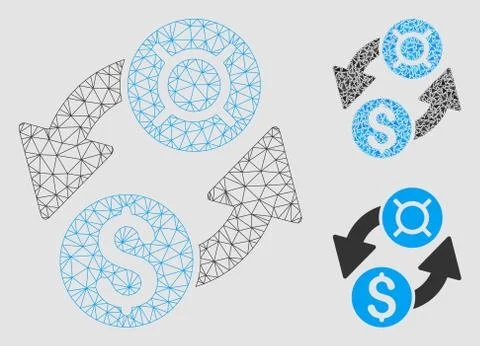 Dollar Currency Exchange Vector Mesh Carcass Model and Triangle Mosaic Icon Stock Illustration