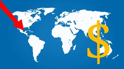 Dollar Currency Falling Chart with World Map Stock Footage 102241978