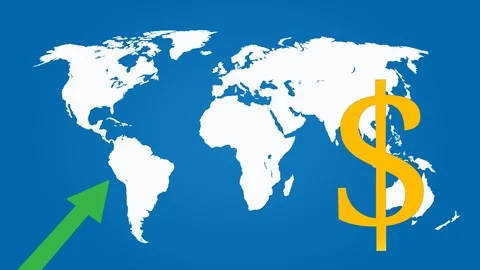 Dollar Currency Growth Chart with World Map Video stock 102188049