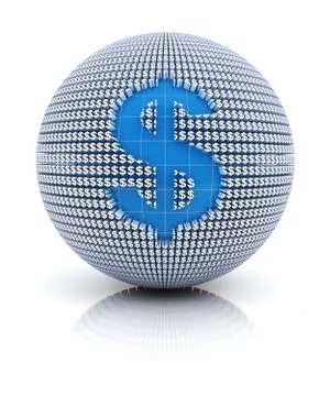 Dollar currency icon on globe formed by dollar sign, 3d render Stock Illustration