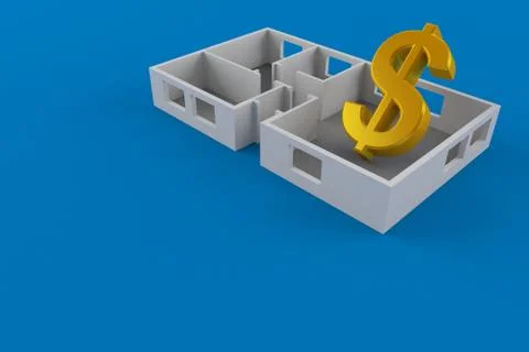 Dollar currency inside house plan Stock Photos