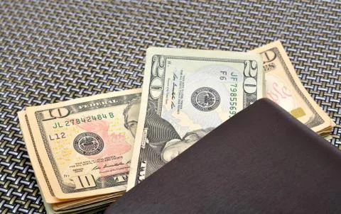 Dollar currency notes with wallet Stock Photos