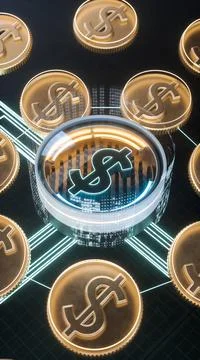 Dollar currency secure banking 3d illustration. Cyber style money symbol Stock Illustration