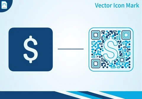 Dollar currency symbol inside a square and as part of a qr code. Stock Illustration