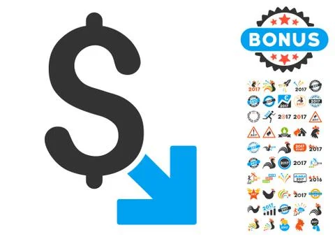 Dollar Decrease Icon With 2017 Year Bonus Symbols Stock Illustration
