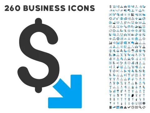 Dollar Decrease Icon with Flat Vector Set Stock Illustration