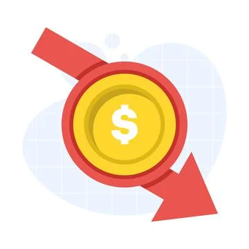 Dollar decrease icon showing a money symbol with a downward arrow Stock Illustration