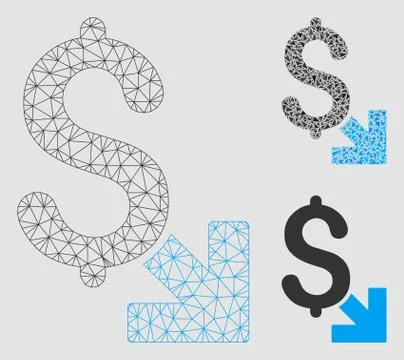 Dollar Decrease Vector Mesh Wire Frame Model and Triangle Mosaic Icon Stock Illustration