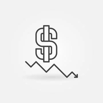 Dollar Devaluation Arrow vector Recession concept outline icon Stock Illustration