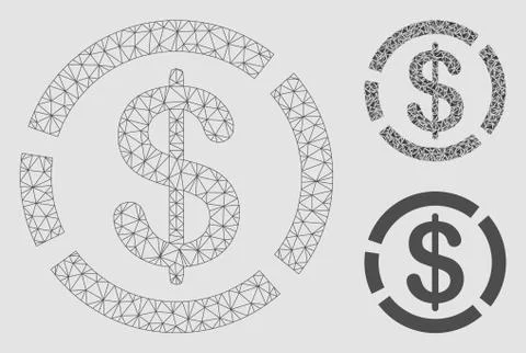 Dollar Diagram Vector Mesh Network Model and Triangle Mosaic Icon Illustrazione stock