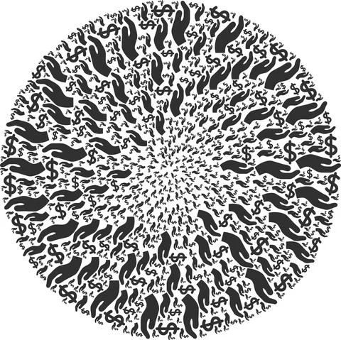 Dollar Donation Hand Icon Exploding Spheric Globula Collage イラスト素材