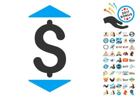 Dollar Up Down Icon With 2017 Year Bonus Pictograms Stock Illustration