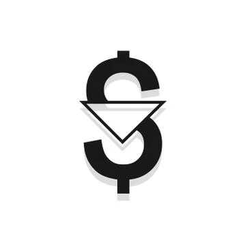 Dollar down icon. Cost reduction sign. Money symbol with arrow stretching ris Illustrazione stock