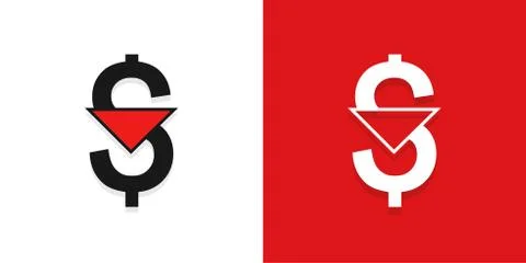 Dollar down icon. Cost reduction sign. Stock Illustration