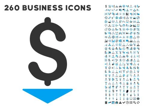 Dollar Down Icon with Flat Vector Set 스톡 일러스트