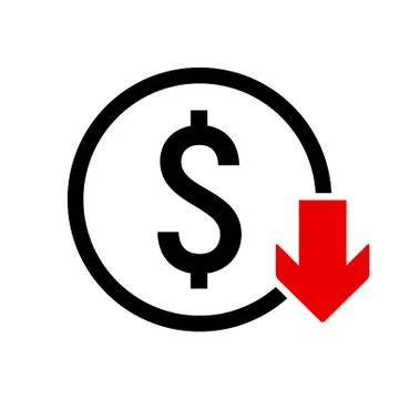 Dollar Down icon. Value decrease symbol. Currency fall concept イラスト素材